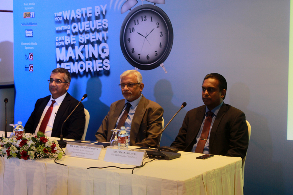 (L-R) - Mr. Harsha Wanigatunga - DGM Operations of Lanka Clear Pvt Ltd; Chairman of the Panel of Judges, Mr. Wasantha Deshapriya, Secretary to the Ministry of Telecommunications and Digital Infrastructure; and  Mr. Channa De Silva, GM/ CEO of Lanka Clear Pvt Ltd