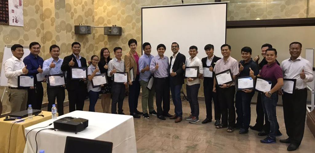 CAPTION FOR PHOTO - Amitha Amarasinghe, Lead Trainer of APIDM with the participants in Cambodia