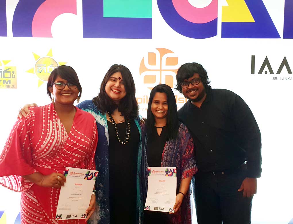 J.-Walter-Thompson-Sri-Lanka-Winning-Team-Chalukya-Weerakoon-and-Nethmi-Weerawarna-with-CEO-Alyna-Haji-Omar-and-Creative-Director-Asela-De-Silva