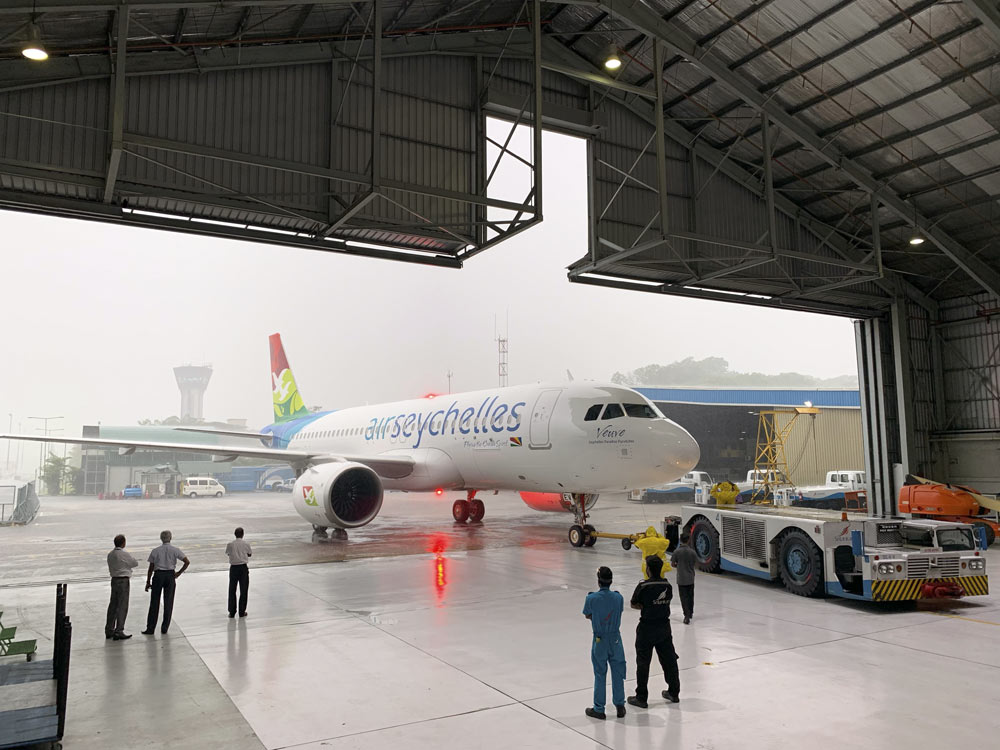 Air-Seychelles-aircraft-towed-into-the-A320-Hangar