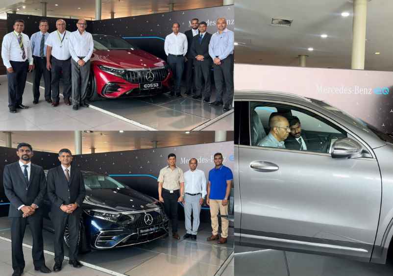 Owners of DIMO's Mercedes-Benz EQ with their new vehicles, accompanied by DIMO officials (LBN)