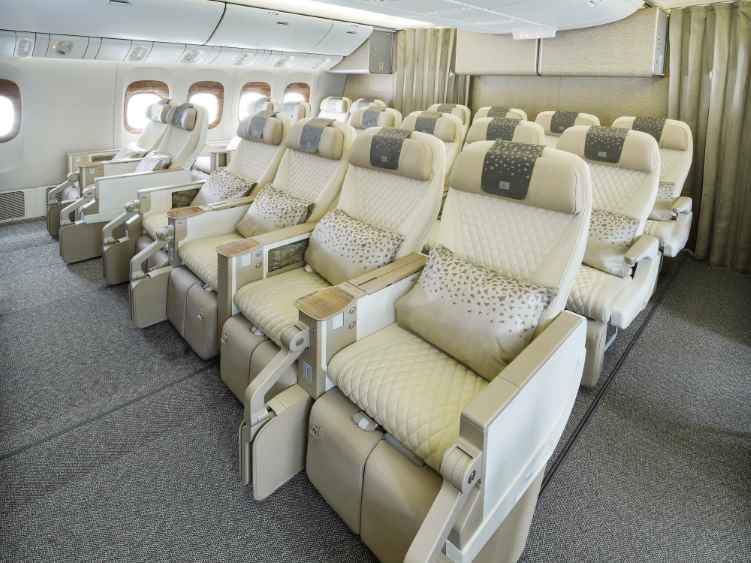 The four-class Emirates Boeing 777 features 24 seats in Premium Economy (LBN)